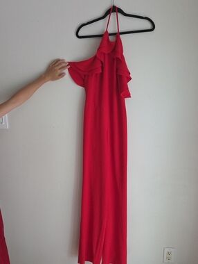 INTERMIX Red One-Shoulder Ruffle Maxi Dress